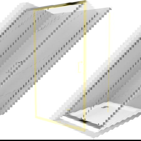 Mexen Apia kabina prysznicowa rozsuwana 90 x 90 cm, transparent, złota + brodzik Flat, biały- 840-090-090-50-00-4010G