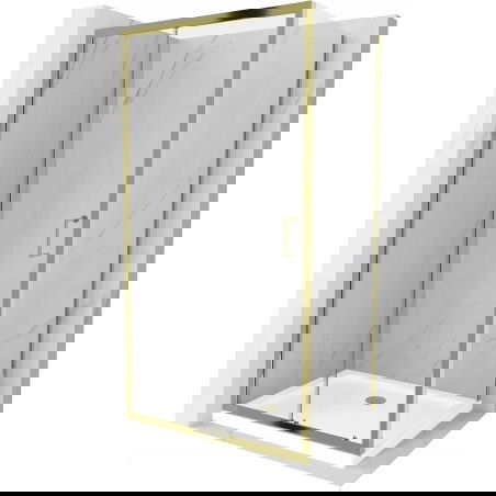 Mexen Apia kabina prysznicowa rozsuwana 100 x 90 cm, transparent, złota + brodzik Flat, biały- 840-100-090-50-00-4010G