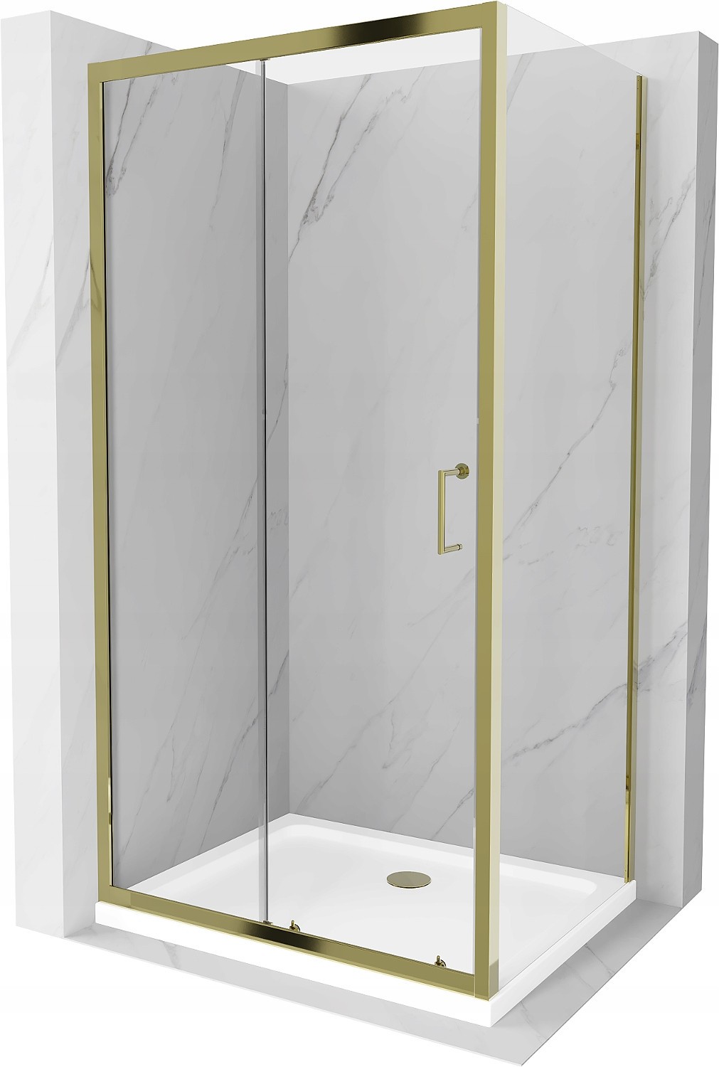 Mexen Apia kabina prysznicowa rozsuwana 120 x 90 cm, transparent, złota + brodzik Flat, biały- 840-120-090-50-00-4010G