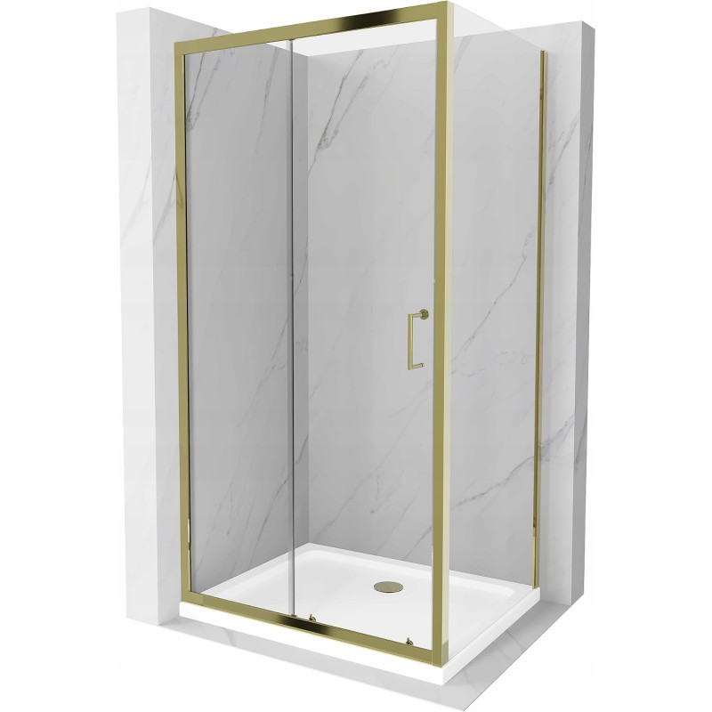 Mexen Apia kabina prysznicowa rozsuwana 130 x 90 cm, transparent, złota + brodzik Flat, biały- 840-130-090-50-00-4010G
