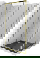 Mexen Apia kabina prysznicowa rozsuwana 90 x 90 cm, transparent, złota + brodzik Flat, czarny - 840-090-090-50-00-4070G