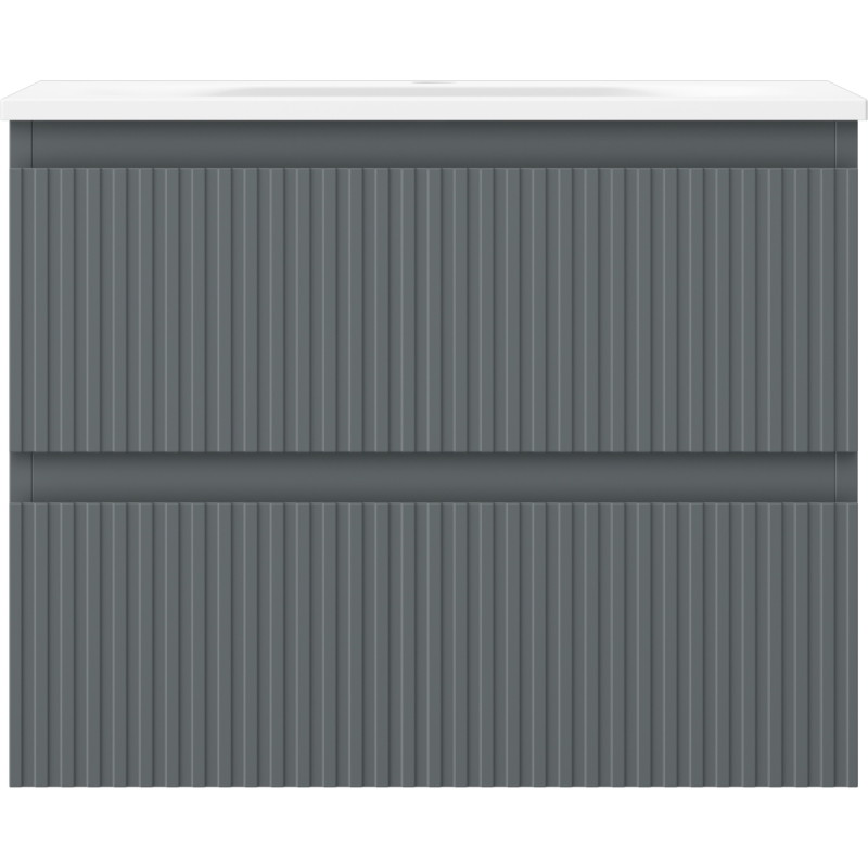 Mexen Rivel szafka łazienkowa 60 cm z umywalką Vela, 2 szuflady, ryflowana , grafit mat/biała mat - 91A20-06047-2-BFF66-W23M0
