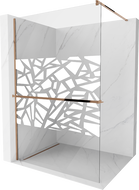 Mexen Kioto+ ścianka prysznicowa z półką Walk-in 100 x 200 cm, biały wzór, różowe złoto - 800-100-121-60-85