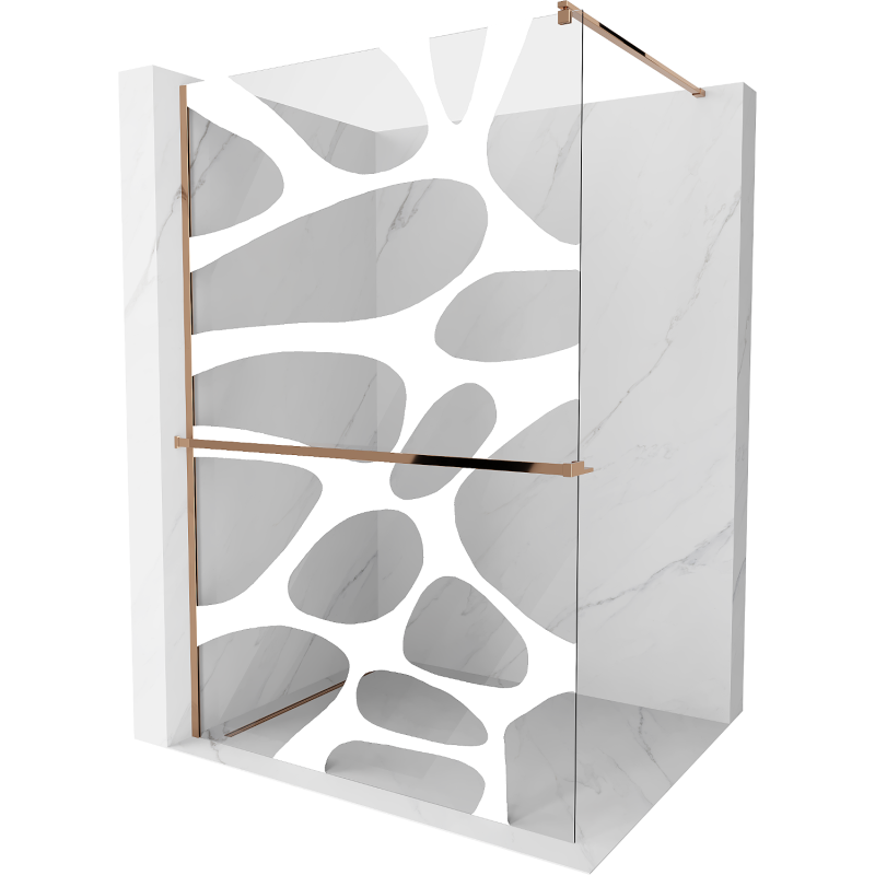 Mexen Kioto+ ścianka prysznicowa z półką Walk-in 110 x 200 cm, biała fala, różowe złoto - 800-110-121-60-97