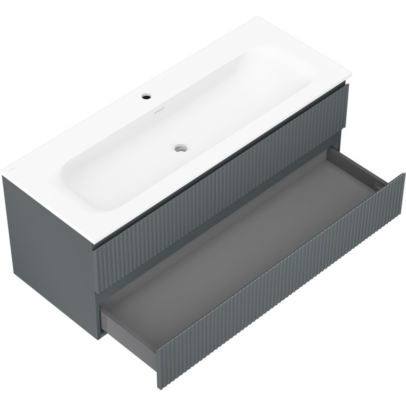 Mexen Rivel szafka łazienkowa 120 cm z umywalką Vela, 2 szuflady, ryflowana , grafit mat/biała mat - 91A20-12047-2-BFF66-W23M