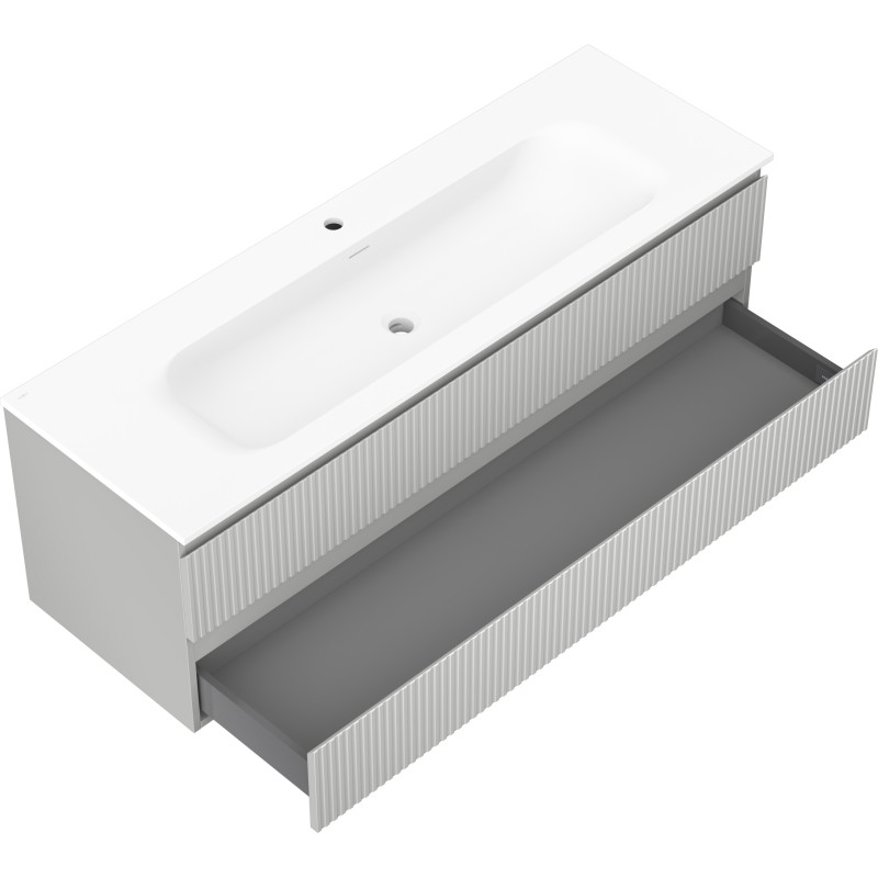 Mexen Rivel szafka łazienkowa 140 cm z umywalką Vela, 2 szuflady, ryflowana , szara mat/biała mat - 91A20-14047-2-BFF62-W23M0