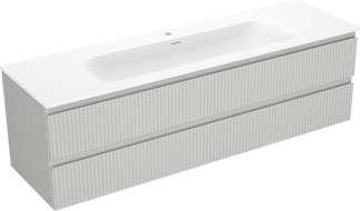 Mexen Rivel szafka łazienkowa 160 cm z umywalką Vela, 2 szuflady, ryflowana , szara mat/biała mat - 91A20-16047-2-BFF62-W23M0