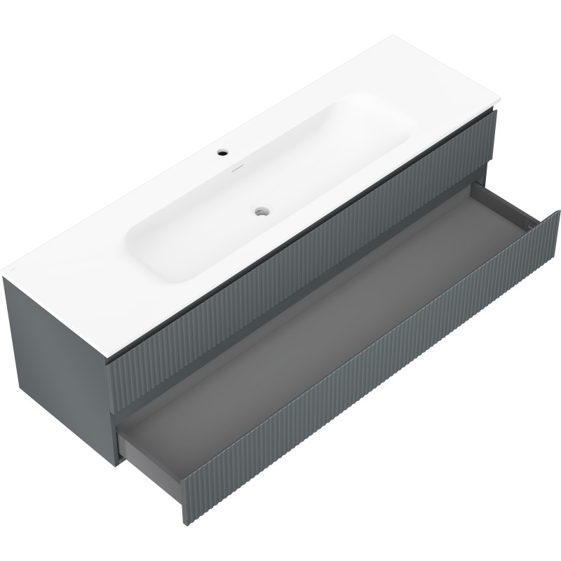Mexen Rivel szafka łazienkowa 160 cm z umywalką Vela, 2 szuflady, ryflowana , grafit mat/biała mat - 91A20-16047-2-BFF66-W23M