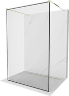 Mexen Kioto ścianka prysznicowa wolnostojąca 130 x 200 cm, czarna ramka 8 mm, złota- 800-130-002-50-70