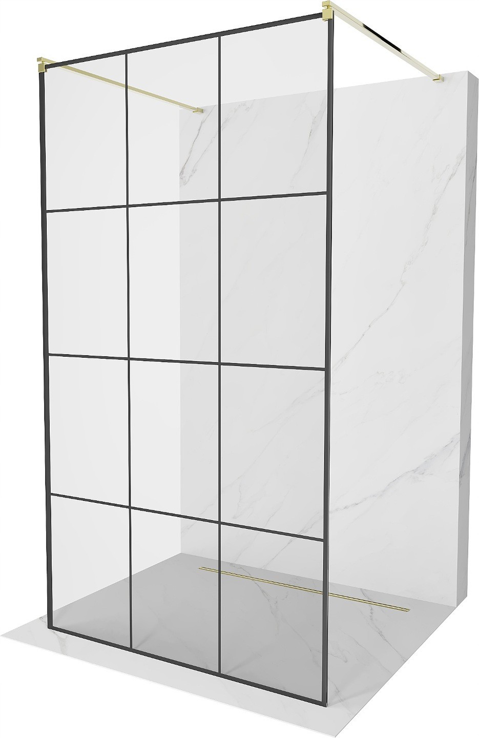 Mexen Kioto ścianka prysznicowa wolnostojąca 100 x 200 cm, transparent/czarny wzór 8 mm, złota - 800-100-002-50-77