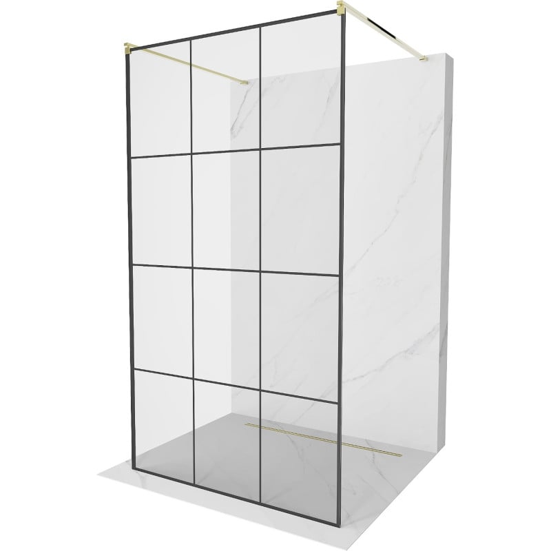 Mexen Kioto ścianka prysznicowa wolnostojąca 110 x 200 cm, czarna kratka 8 mm, złota - 800-110-002-50-77