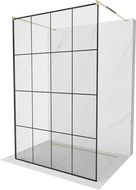 Mexen Kioto ścianka prysznicowa wolnostojąca 130 x 200 cm, czarna kratka 8 mm, złota - 800-130-002-50-77