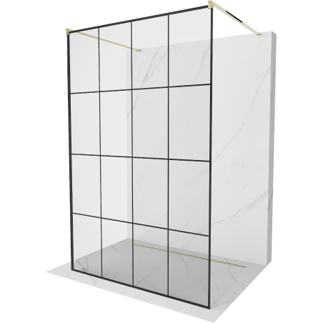 Mexen Kioto ścianka prysznicowa wolnostojąca 140 x 200 cm, czarna kratka 8 mm, złota - 800-140-002-50-77