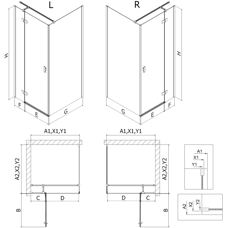 Mexen Mist-H T kabina prysznicowa uchylna prawa 100 x 95 cm, transparent, złota - 8A5T-100-095-50-00-P