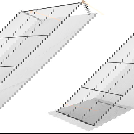 Mexen Kioto ścianka prysznicowa wolnostojąca 100 x 200 cm, czarna kratka 8 mm, różowe złoto - 800-100-002-60-77