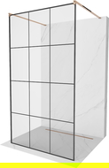 Mexen Kioto ścianka prysznicowa wolnostojąca 100 x 200 cm, czarna kratka 8 mm, różowe złoto - 800-100-002-60-77