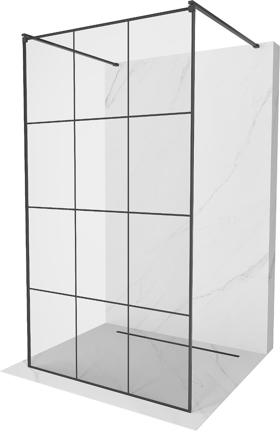 Mexen Kioto ścianka prysznicowa wolnostojąca 110 x 200 cm, transparent/czarny wzór 8 mm, czarna - 800-110-002-70-77