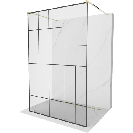 Mexen Kioto ścianka prysznicowa wolnostojąca 100 x 200 cm, czarny wzór 8 mm, złota - 800-100-002-50-78