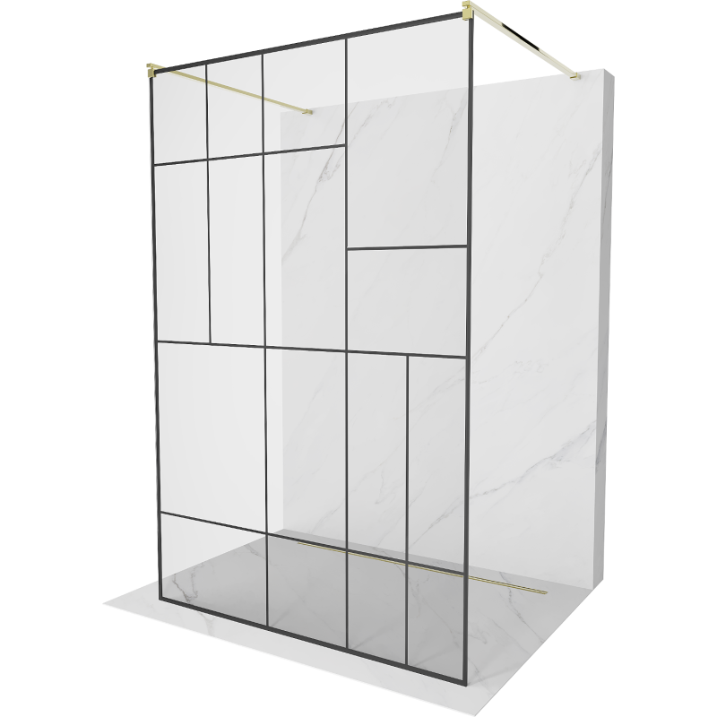 Mexen Kioto ścianka prysznicowa wolnostojąca 130 x 200 cm, czarny wzór 8 mm, złota - 800-130-002-50-78