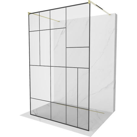 Mexen Kioto ścianka prysznicowa wolnostojąca 130 x 200 cm, transparent/czarny wzór 8 mm, złota - 800-130-002-50-78
