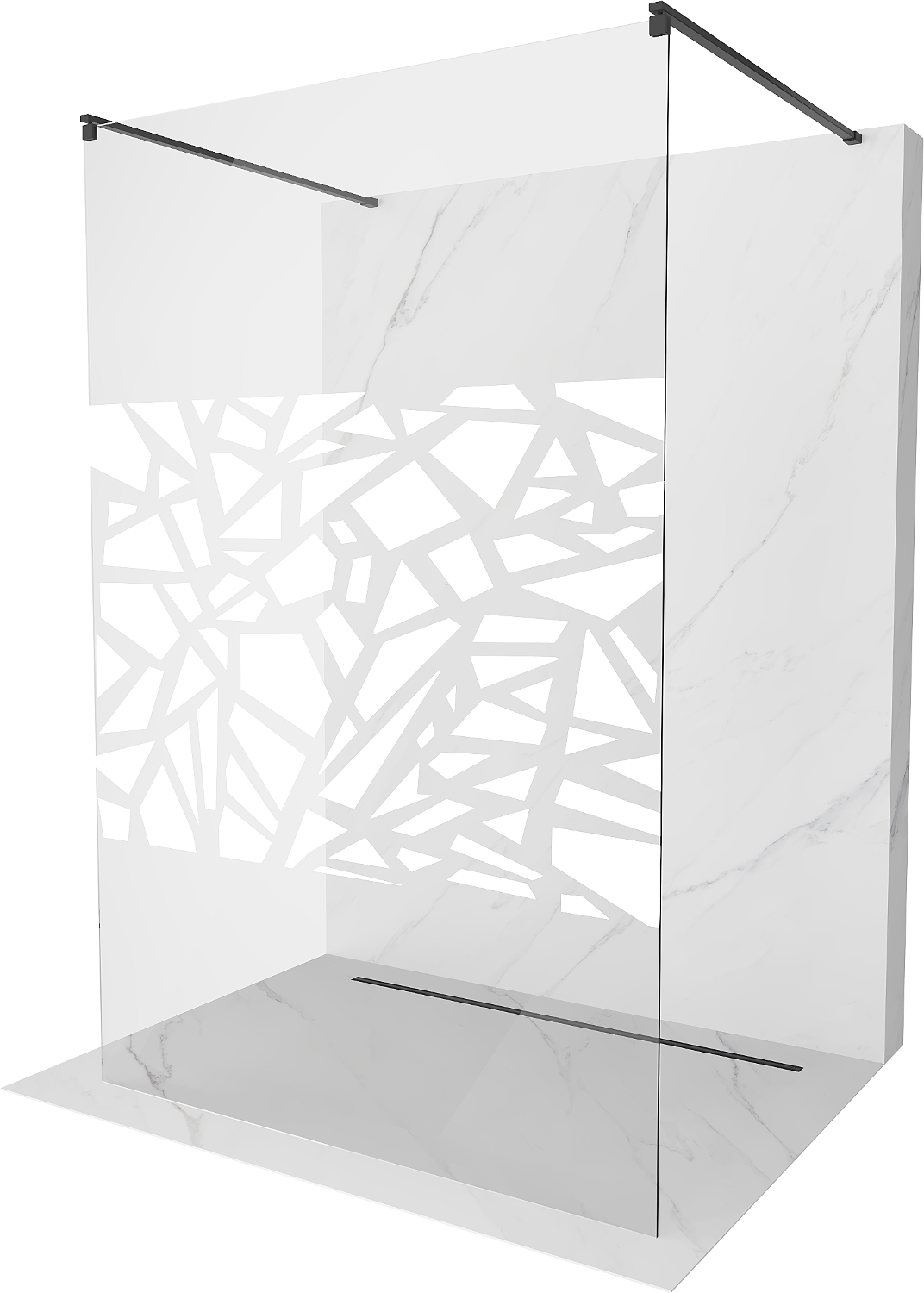 Mexen Kioto ścianka prysznicowa wolnostojąca 130 x 200 cm, transparent/biały wzór 8 mm, czarna - 800-130-002-70-85