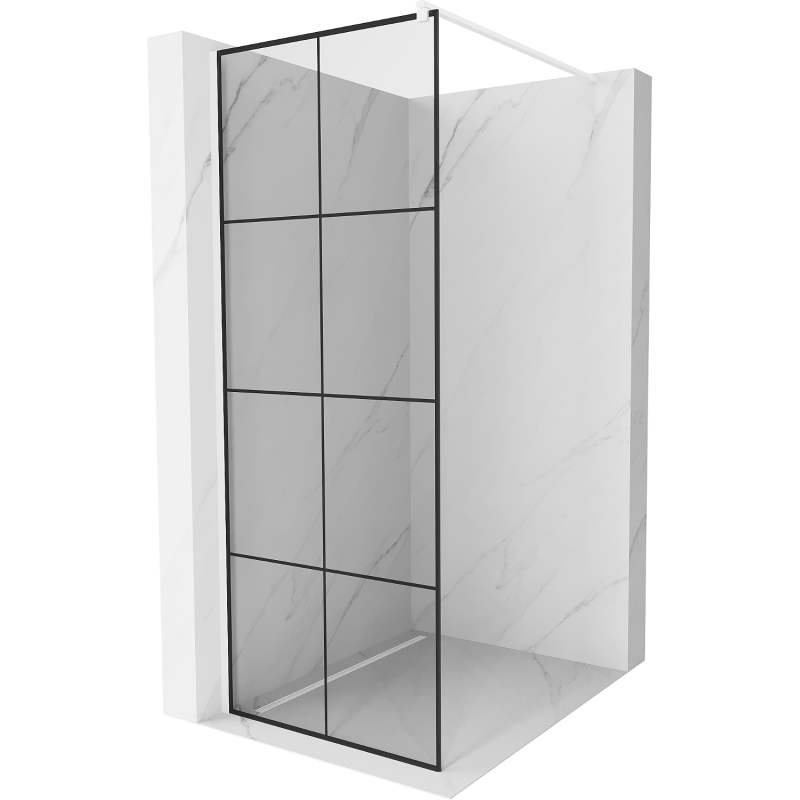 Mexen Kioto ścianka prysznicowa Walk-in 90 x 200 cm, czarna kratka 8 mm, biała - 800-090-101-20-77