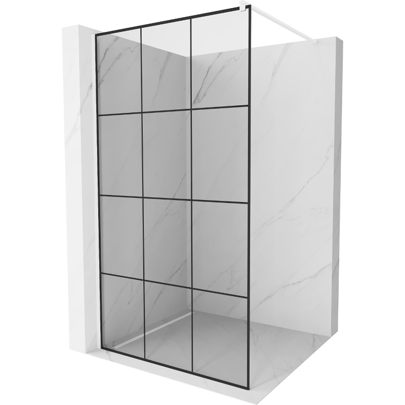 Mexen Kioto ścianka prysznicowa Walk-in 120 x 200 cm, czarna kratka 8 mm, biała - 800-120-101-20-77