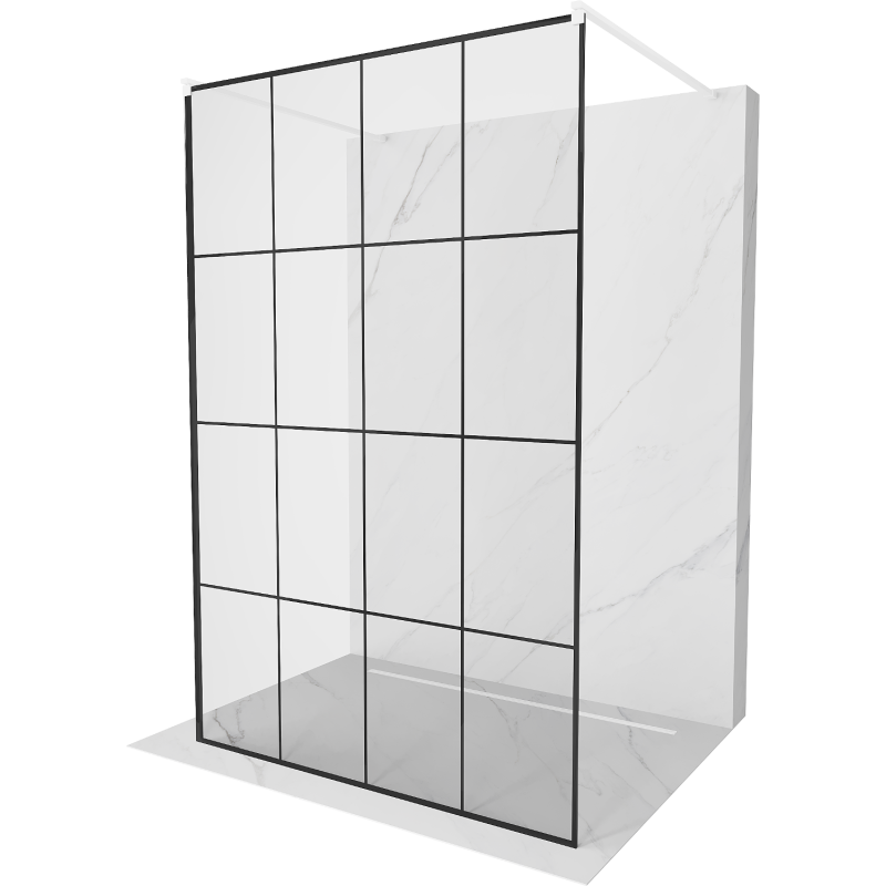 Mexen Kioto ścianka prysznicowa wolnostojąca 130 x 200 cm, czarna kratka 8 mm, biała - 800-130-002-20-77