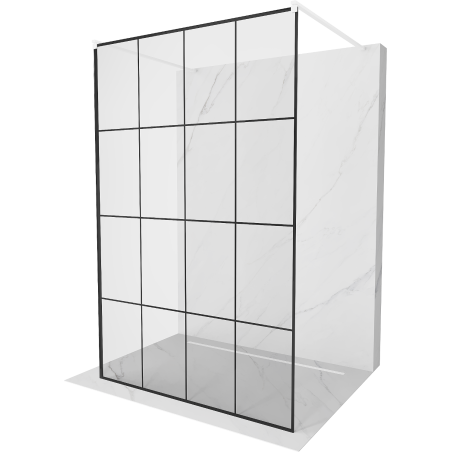 Mexen Kioto ścianka prysznicowa wolnostojąca 130 x 200 cm, czarna kratka 8 mm, biała - 800-130-002-20-77