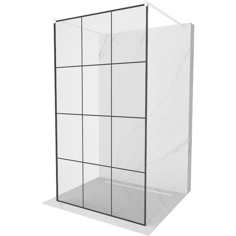 Mexen Kioto ścianka prysznicowa wolnostojąca 120 x 200 cm, czarna kratka 8 mm, biała - 800-120-002-20-77