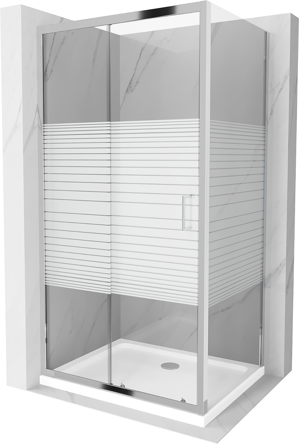 Mexen Apia kabina prysznicowa rozsuwana 90 x 100 cm, pasy, chrom + brodzik Flat - 840-090-100-01-20-4010