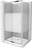 Mexen Apia kabina prysznicowa rozsuwana 130 x 90 cm, białe pasy, chrom + brodzik Flat - 840-130-090-01-20-4010