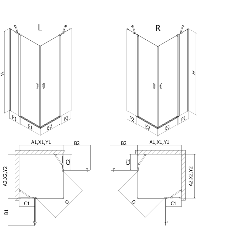 Mexen Mist L Duo kabina prysznicowa uchylna 105 x 100 cm, czarna kratka, czarna - 8A4L-105L-100P-70-77