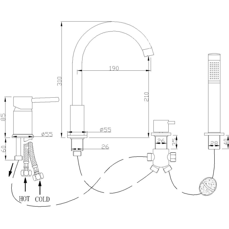Mexen Alma bateria wannowa, chrom - 75032-00