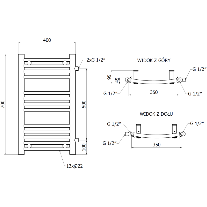 Mexen Ares grzejnik łazienkowy boczny 700 x 400 mm, 240 W, biały - W102-0700-400-00-20-S
