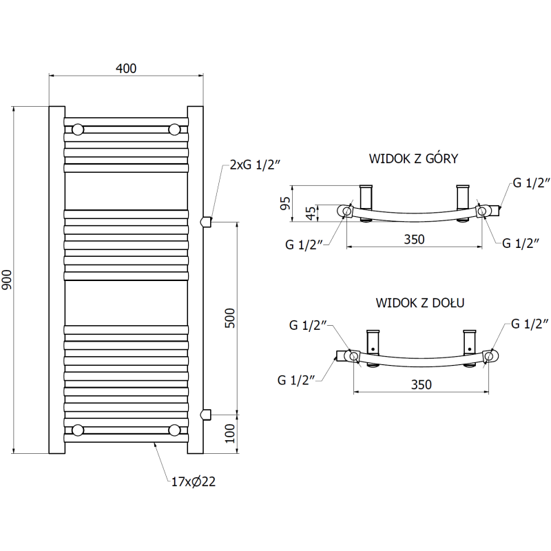 Mexen Ares grzejnik łazienkowy boczny 900 x 400 mm, 312 W, biały - W102-0900-400-00-20-S