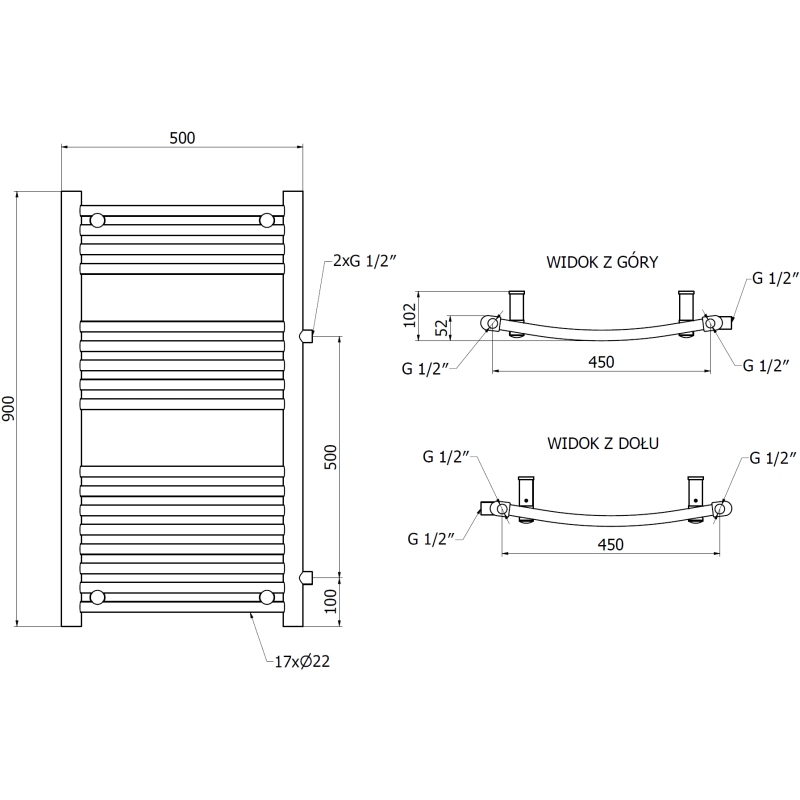 Mexen Ares grzejnik łazienkowy boczny 900 x 500 mm, 372 W, biały - W102-0900-500-00-20-S
