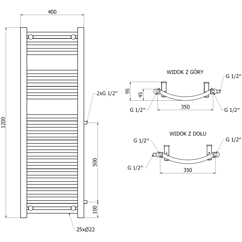 Mexen Ares grzejnik łazienkowy boczny 1200 x 400 mm, 442 W, biały - W102-1200-400-00-20-S