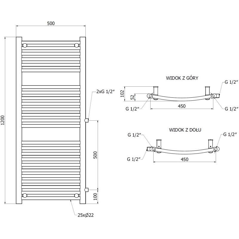 Mexen Ares grzejnik łazienkowy boczny 1200 x 500 mm, 531 W, biały - W102-1200-500-00-20-S