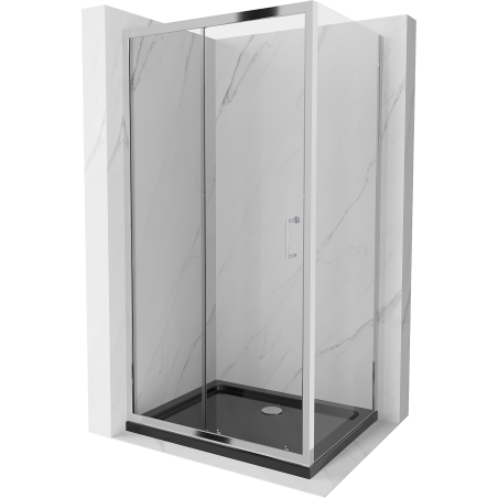 Mexen Apia kabina prysznicowa rozsuwana 90 x 80 cm, transparent, chrom + brodzik Flat, czarny - 840-090-080-01-00-4070