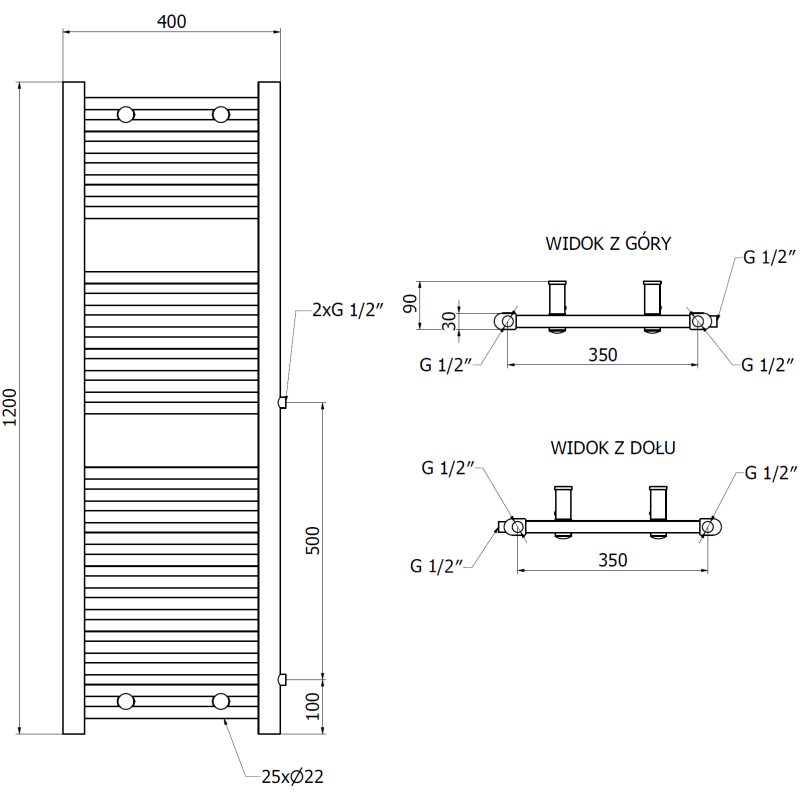 Mexen Mars grzejnik łazienkowy boczny 1200 x 400 mm, 439 W, biały - W110-1200-400-00-20-S
