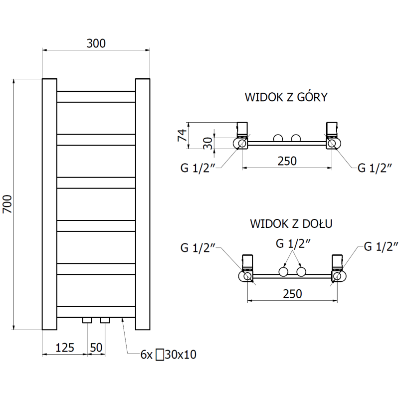 Mexen Bolt grzejnik łazienkowy 700 x 300 mm, 141 W, antracyt - W126-0700-300-00-66