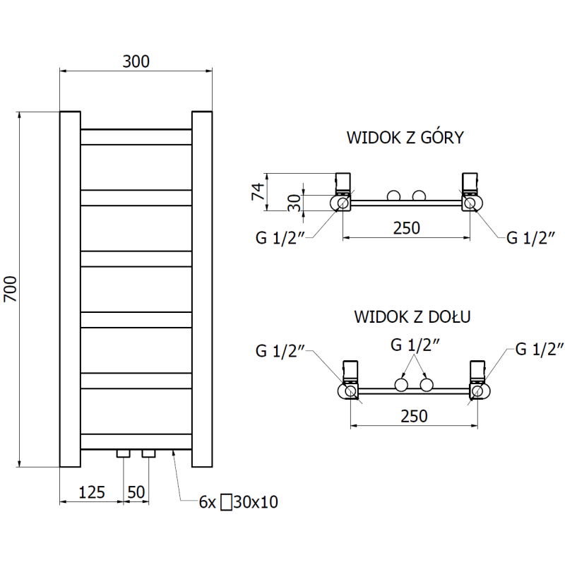 Mexen Bolt grzejnik łazienkowy 700 x 300 mm, 141 W, czarny - W126-0700-300-00-70