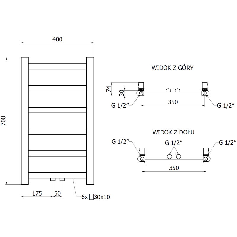 Mexen Bolt grzejnik łazienkowy 700 x 400 mm, 165 W, biały - W126-0700-400-00-20