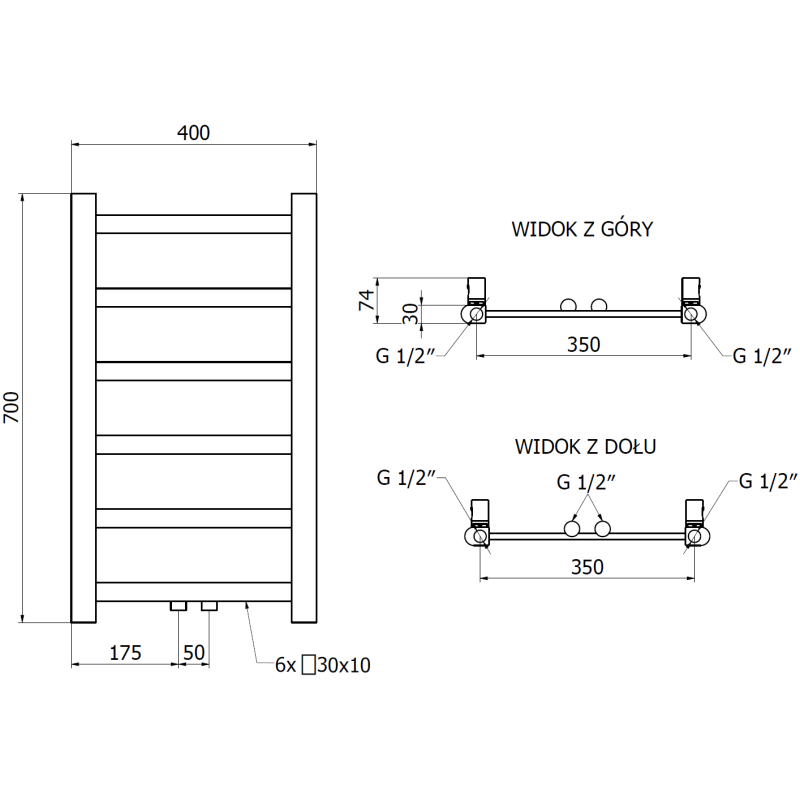 Mexen Bolt grzejnik łazienkowy 700 x 400 mm, 165 W, czarny - W126-0700-400-00-70