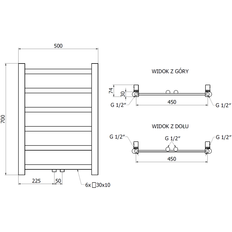 Mexen Bolt grzejnik łazienkowy 700 x 500 mm, 188 W, antracyt - W126-0700-500-00-66