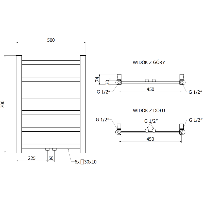 Mexen Bolt grzejnik łazienkowy 700 x 500 mm, 188 W, czarny - W126-0700-500-00-70