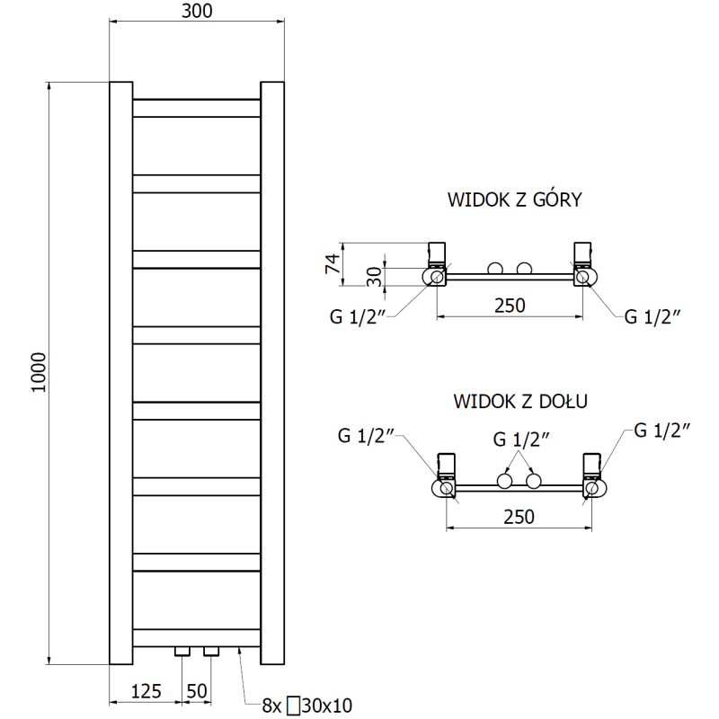 Mexen Bolt grzejnik łazienkowy 1000 x 300 mm, 197 W, czarny - W126-1000-300-00-70