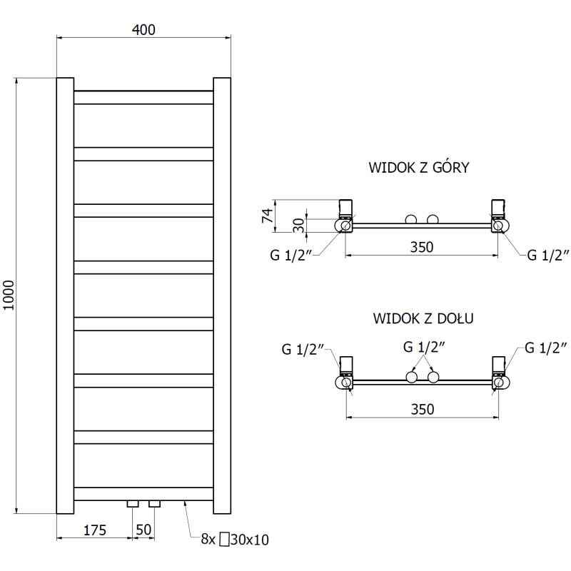 Mexen Bolt grzejnik łazienkowy 1000 x 400 mm, 228 W, biały - W126-1000-400-00-20