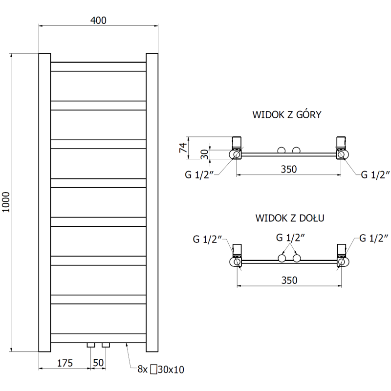 Mexen Bolt grzejnik łazienkowy 1000 x 400 mm, 228 W, czarny - W126-1000-400-00-70